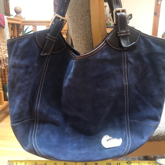 Dooney and Bourke Valerie Navy Suede Hobo Shoulder Bag - Picture 14 of 16